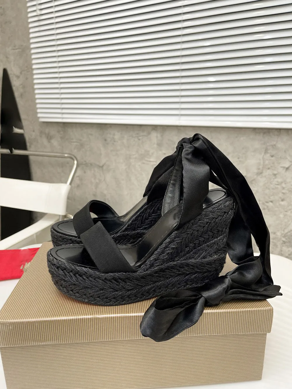 12cm Slope print sandals fashion shoes Strap ankle women high quality 2022 new