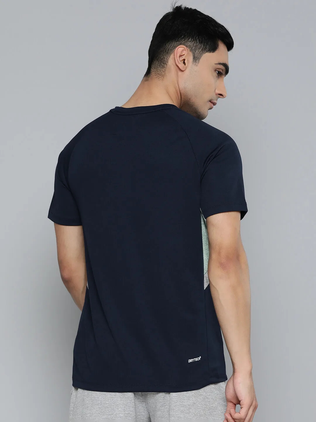 Alcis Men Navy Blue Colourblocked Dry Tech Slim Fit Sports T-shirt