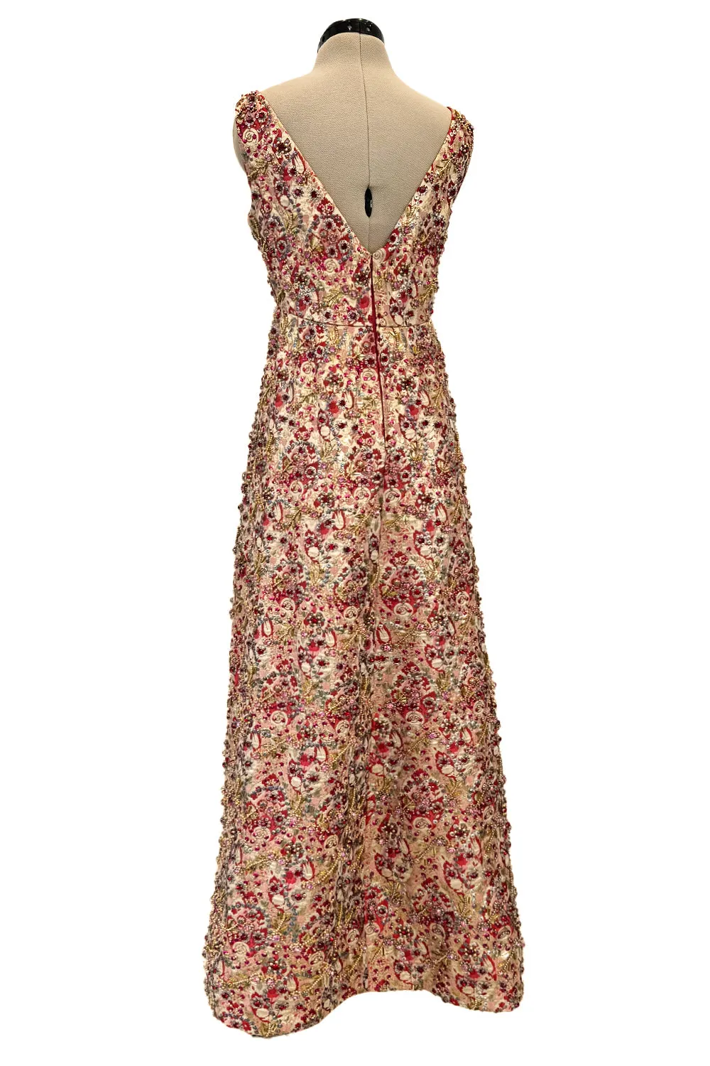 Amazing 1960s Malcolm Starr by Elinor Simmons Red & Gold Thread Dress w Sequin, Beading & Crystal Detailing