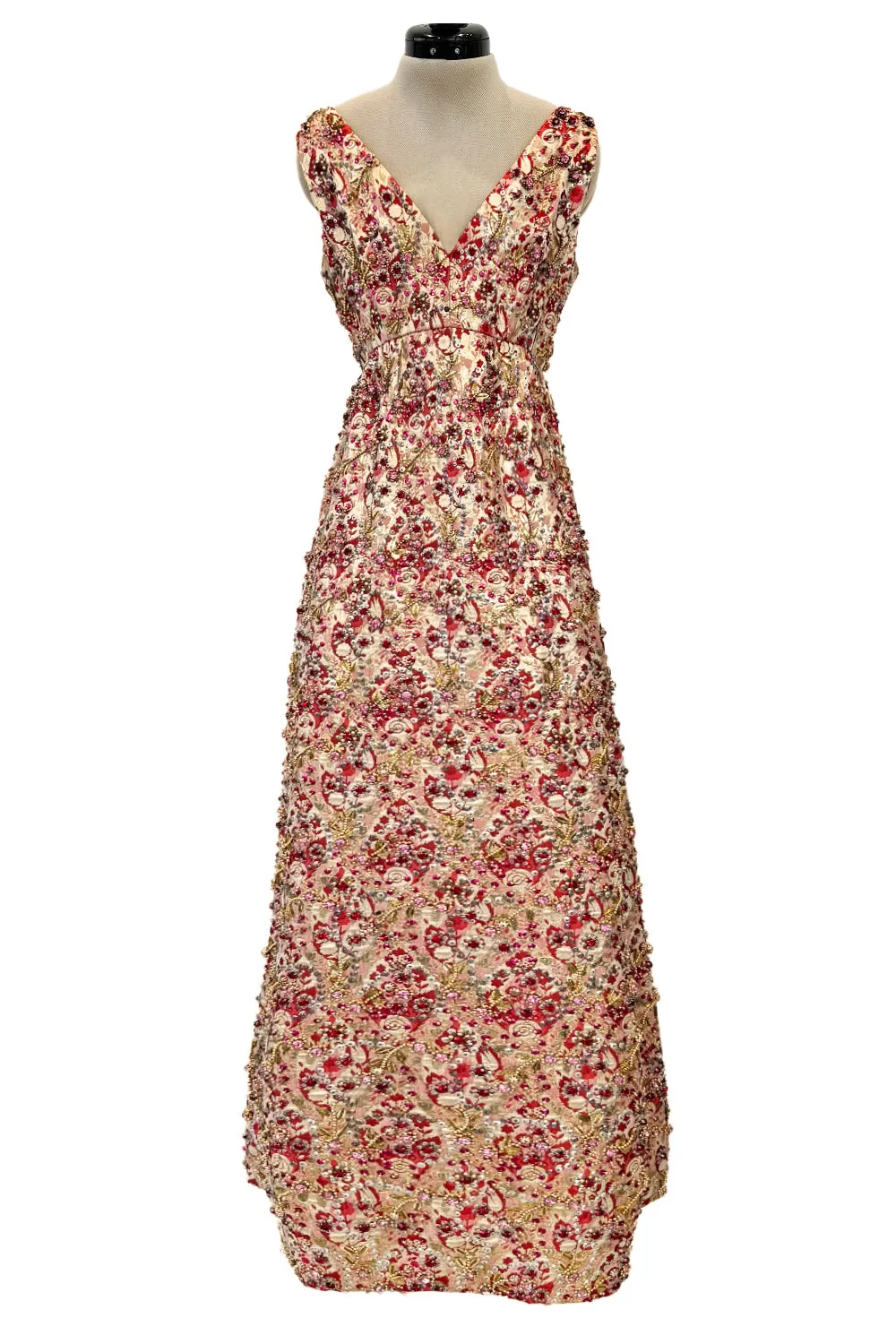 Amazing 1960s Malcolm Starr by Elinor Simmons Red & Gold Thread Dress w Sequin, Beading & Crystal Detailing