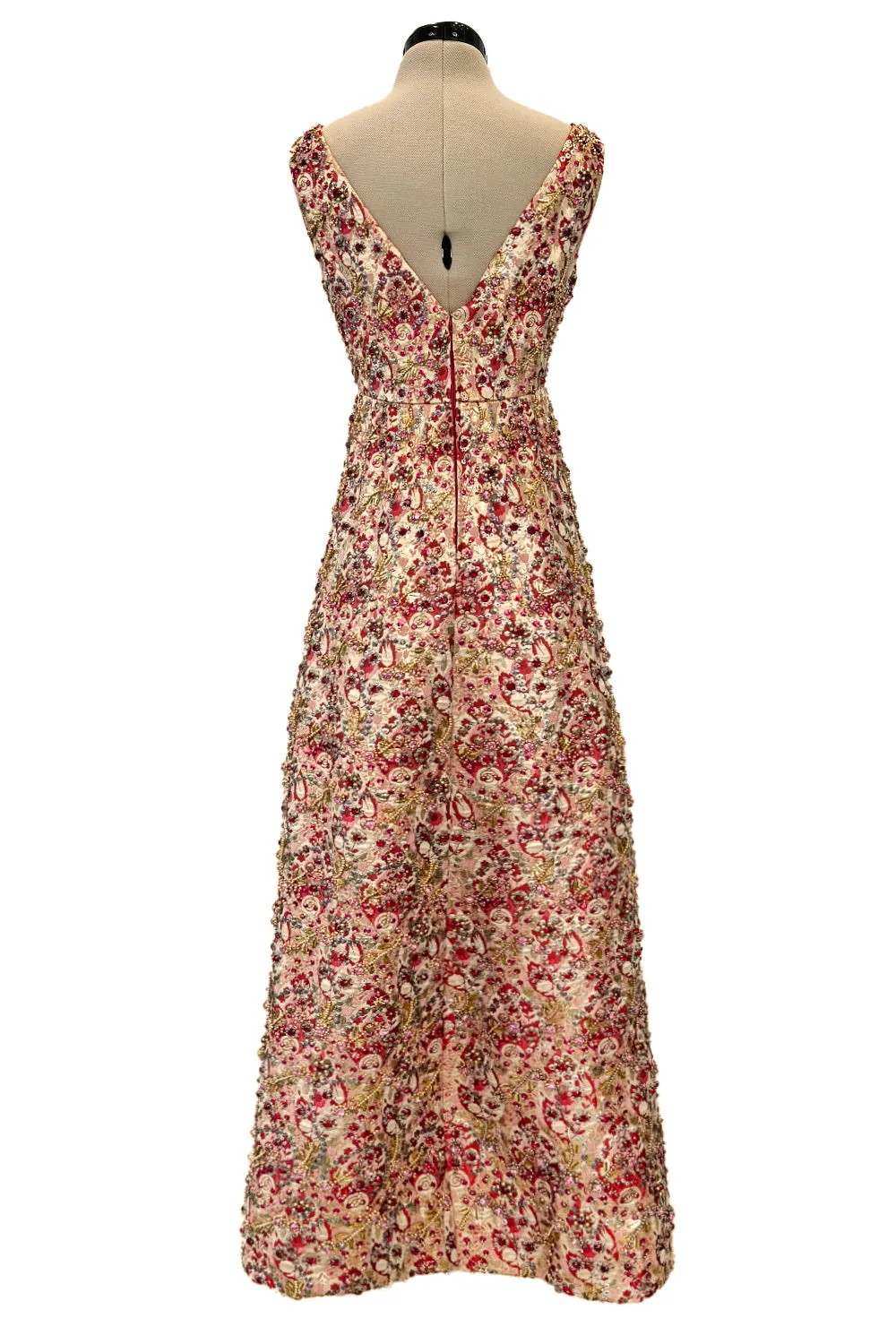 Amazing 1960s Malcolm Starr by Elinor Simmons Red & Gold Thread Dress w Sequin, Beading & Crystal Detailing