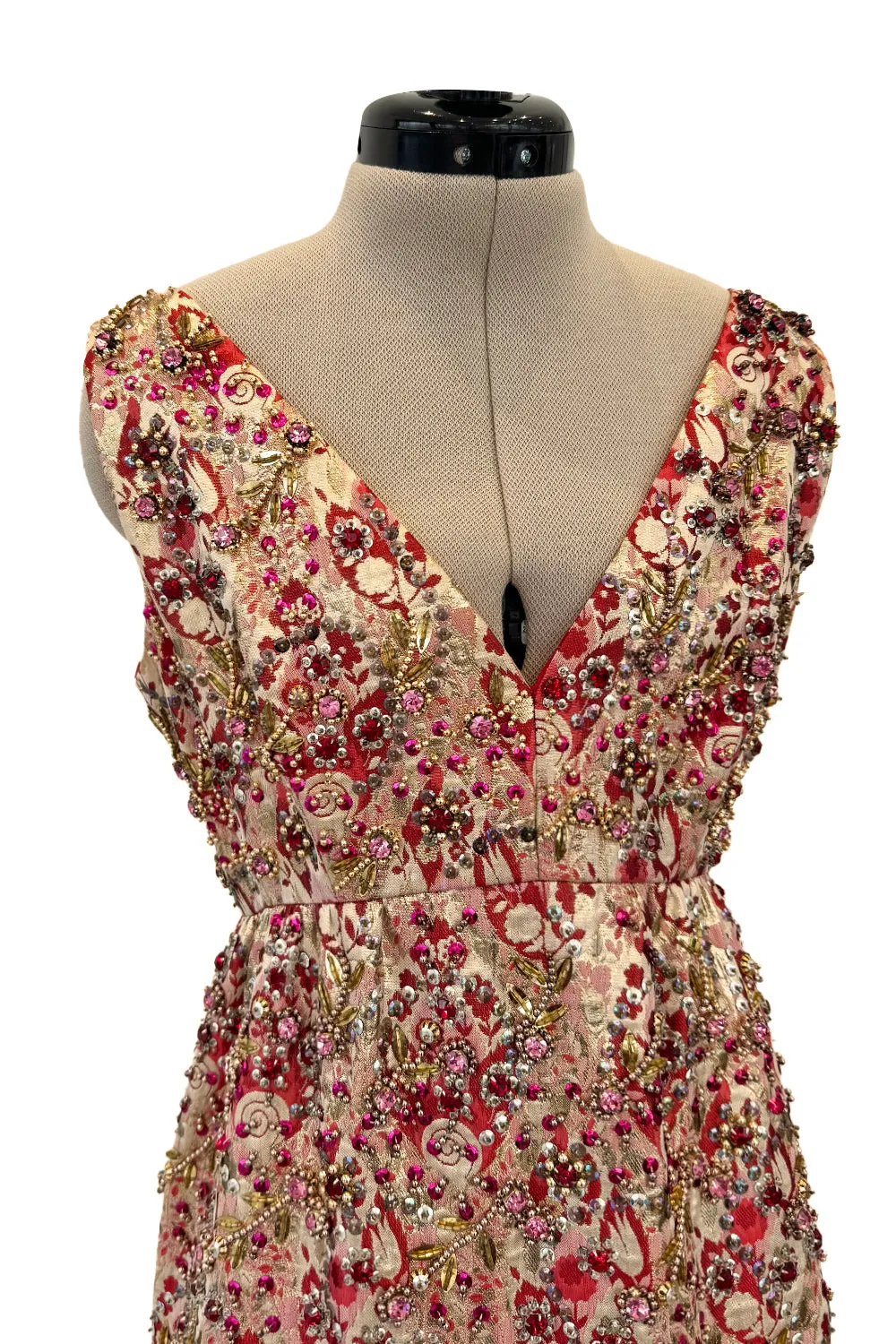 Amazing 1960s Malcolm Starr by Elinor Simmons Red & Gold Thread Dress w Sequin, Beading & Crystal Detailing