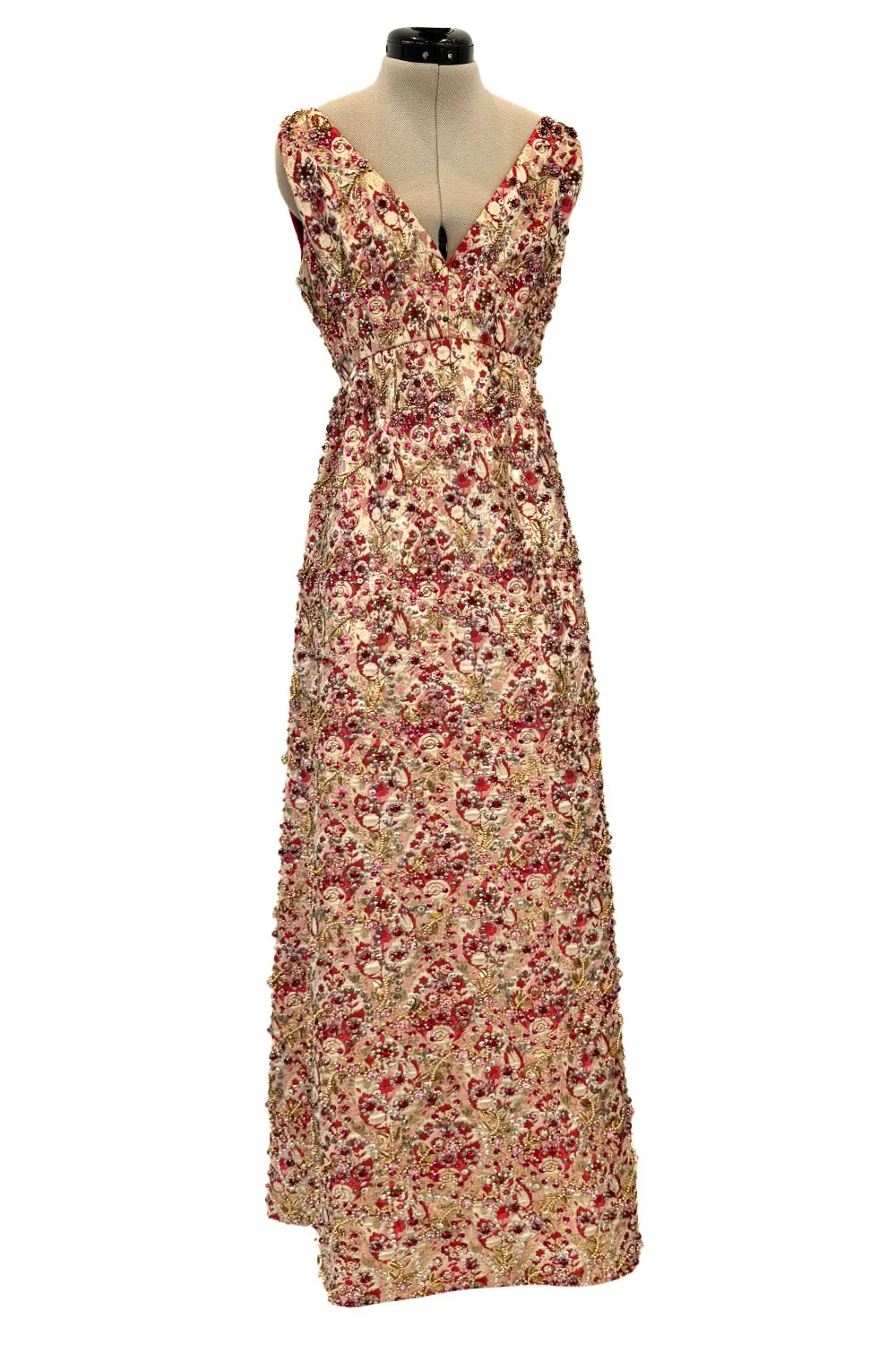 Amazing 1960s Malcolm Starr by Elinor Simmons Red & Gold Thread Dress w Sequin, Beading & Crystal Detailing