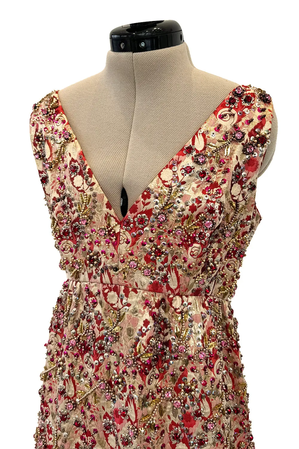 Amazing 1960s Malcolm Starr by Elinor Simmons Red & Gold Thread Dress w Sequin, Beading & Crystal Detailing
