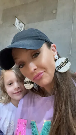 Beaded Rhinestone Mom or Mama Sporty Earrings