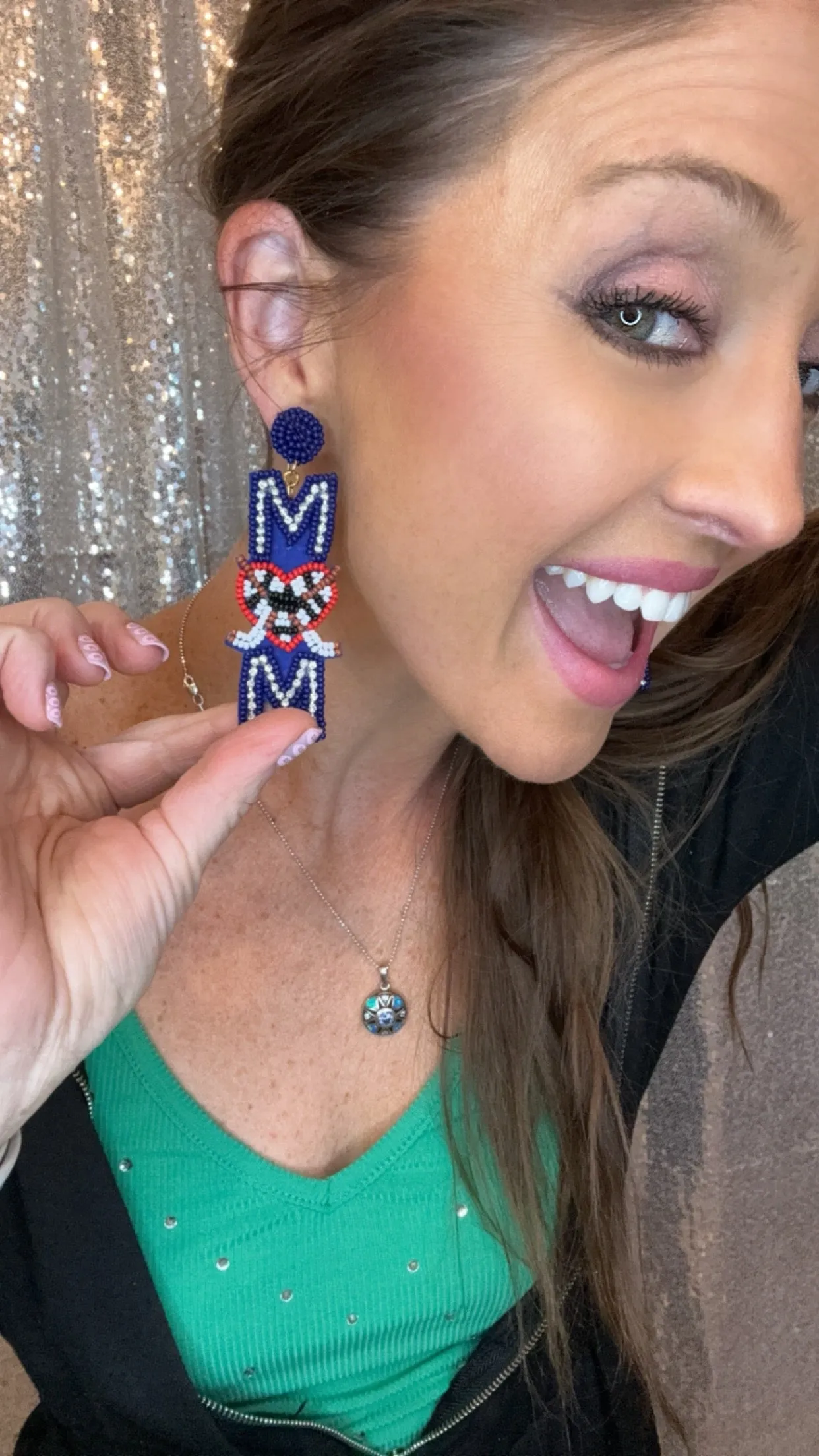 Beaded Rhinestone Mom or Mama Sporty Earrings