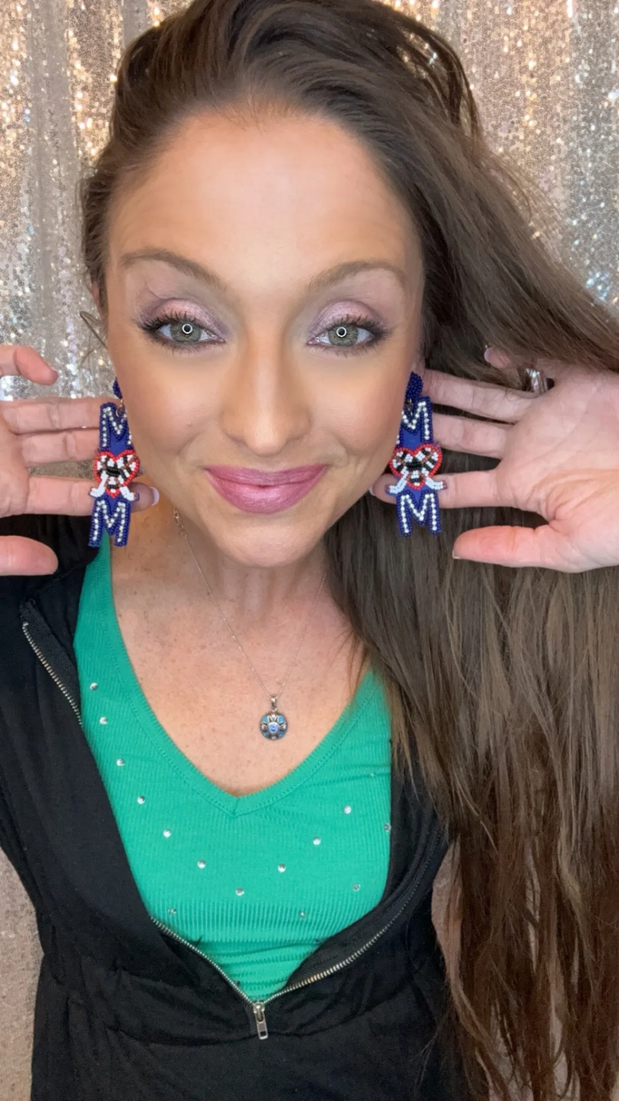 Beaded Rhinestone Mom or Mama Sporty Earrings