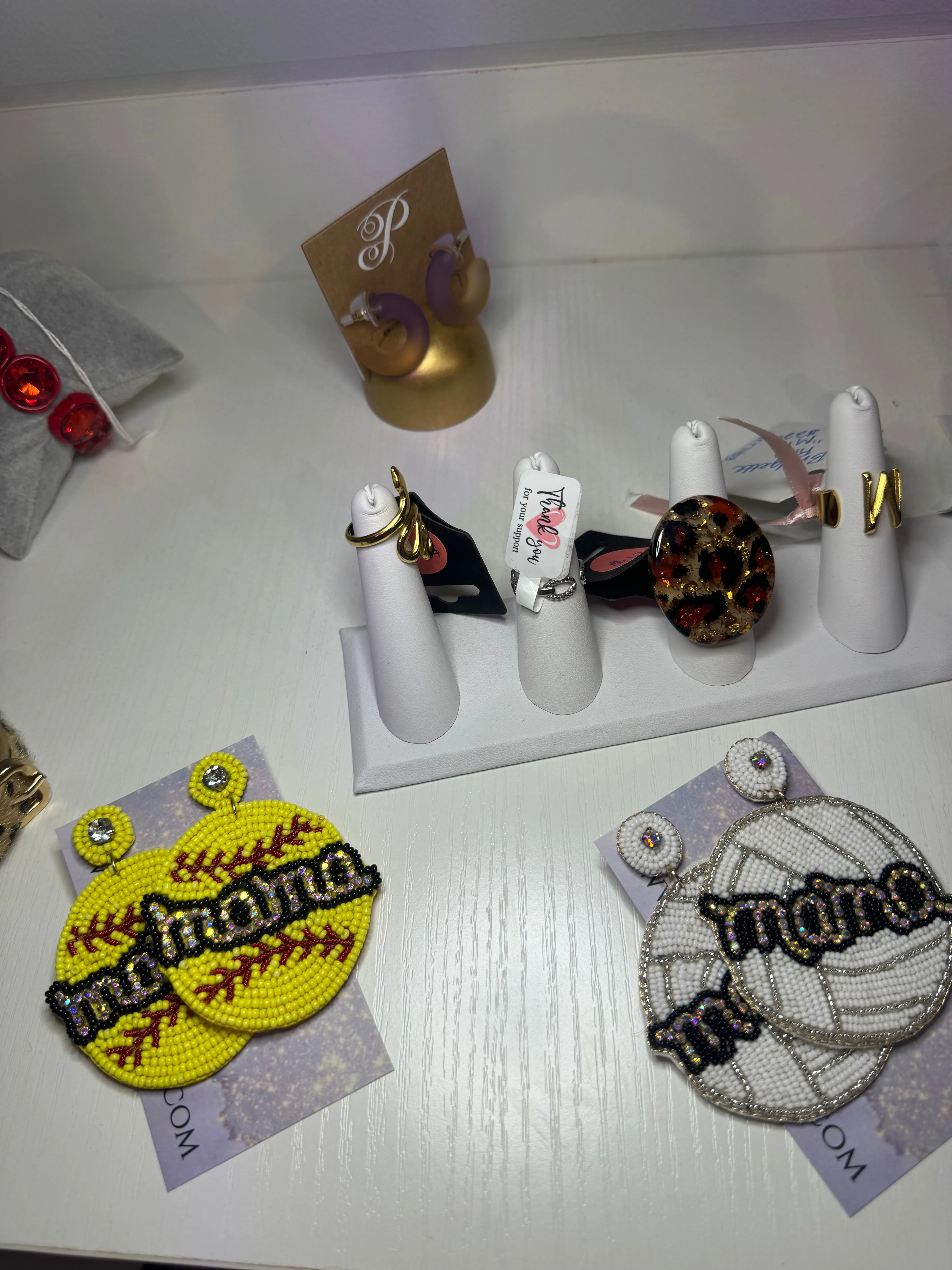Beaded Rhinestone Mom or Mama Sporty Earrings