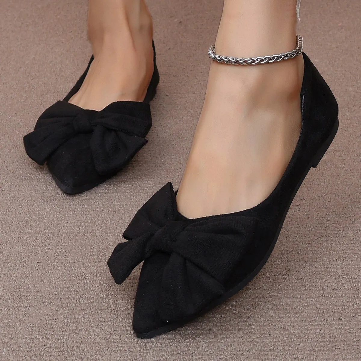 Big Bow Flat Pointed-toe Low-Heel Shoes