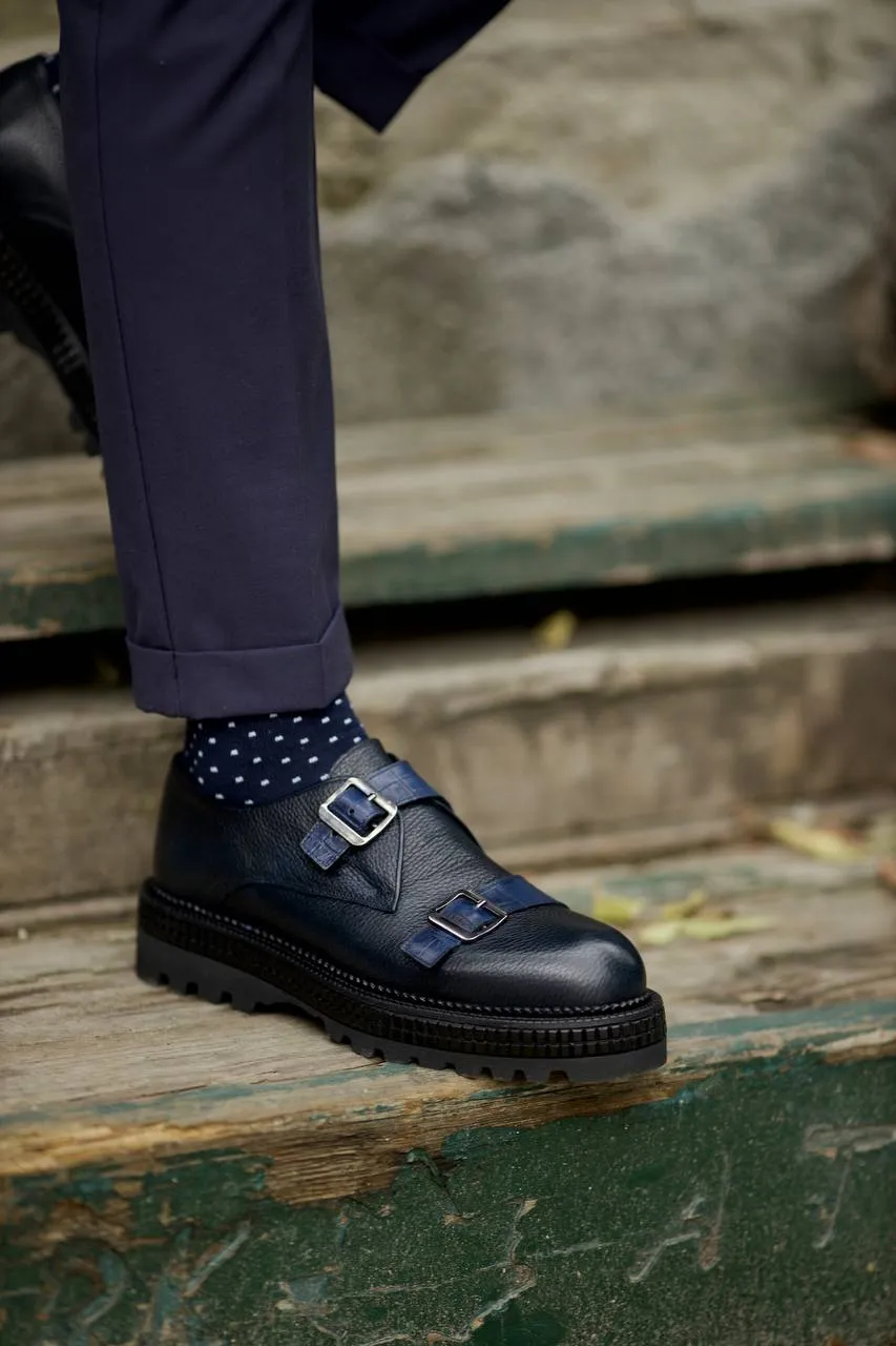 Blue Monk Strap Chunky Shoes