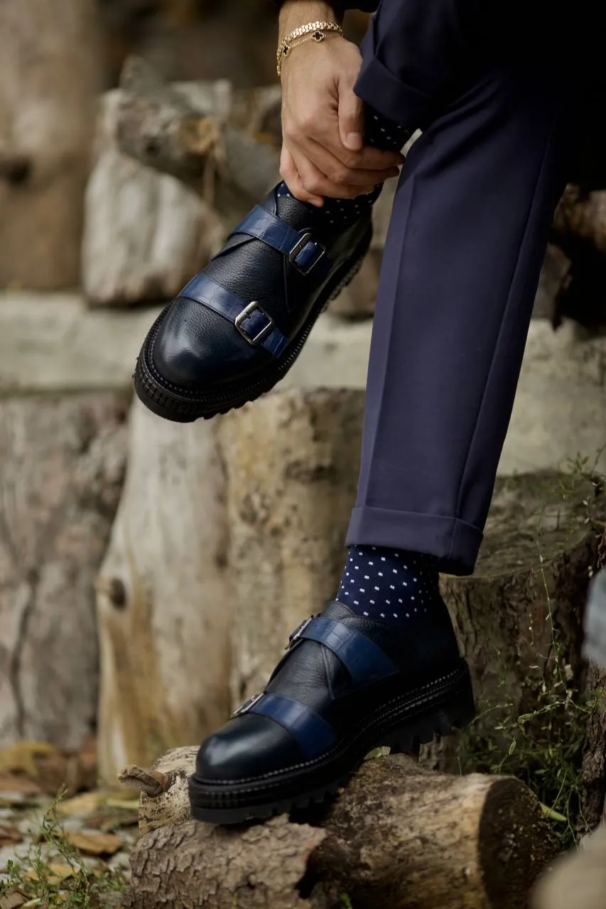 Blue Monk Strap Chunky Shoes