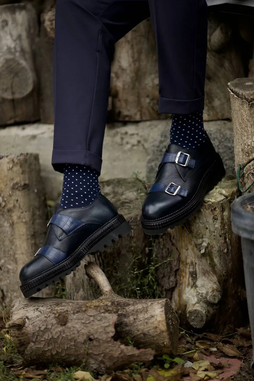Blue Monk Strap Chunky Shoes