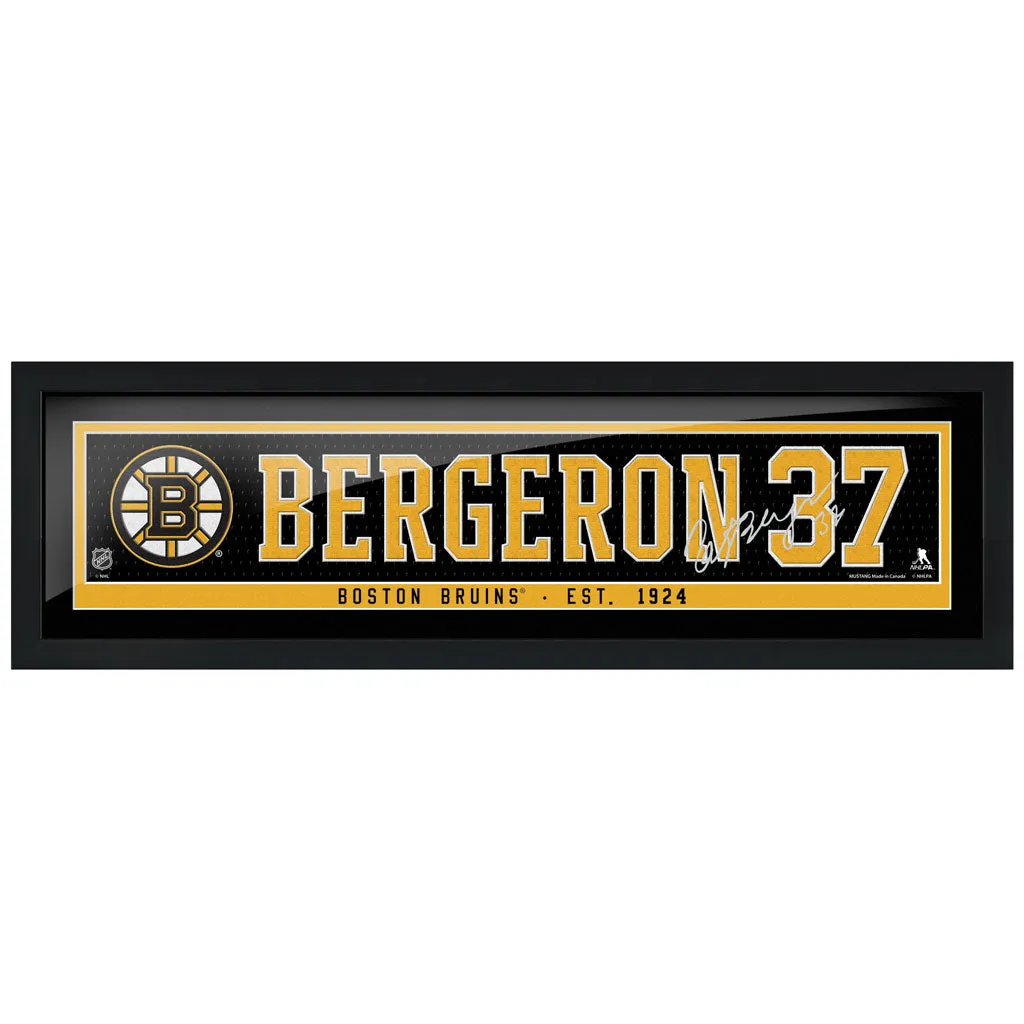 Boston Bruins Bergeron Framed Player Name Bar with Replica Autograph