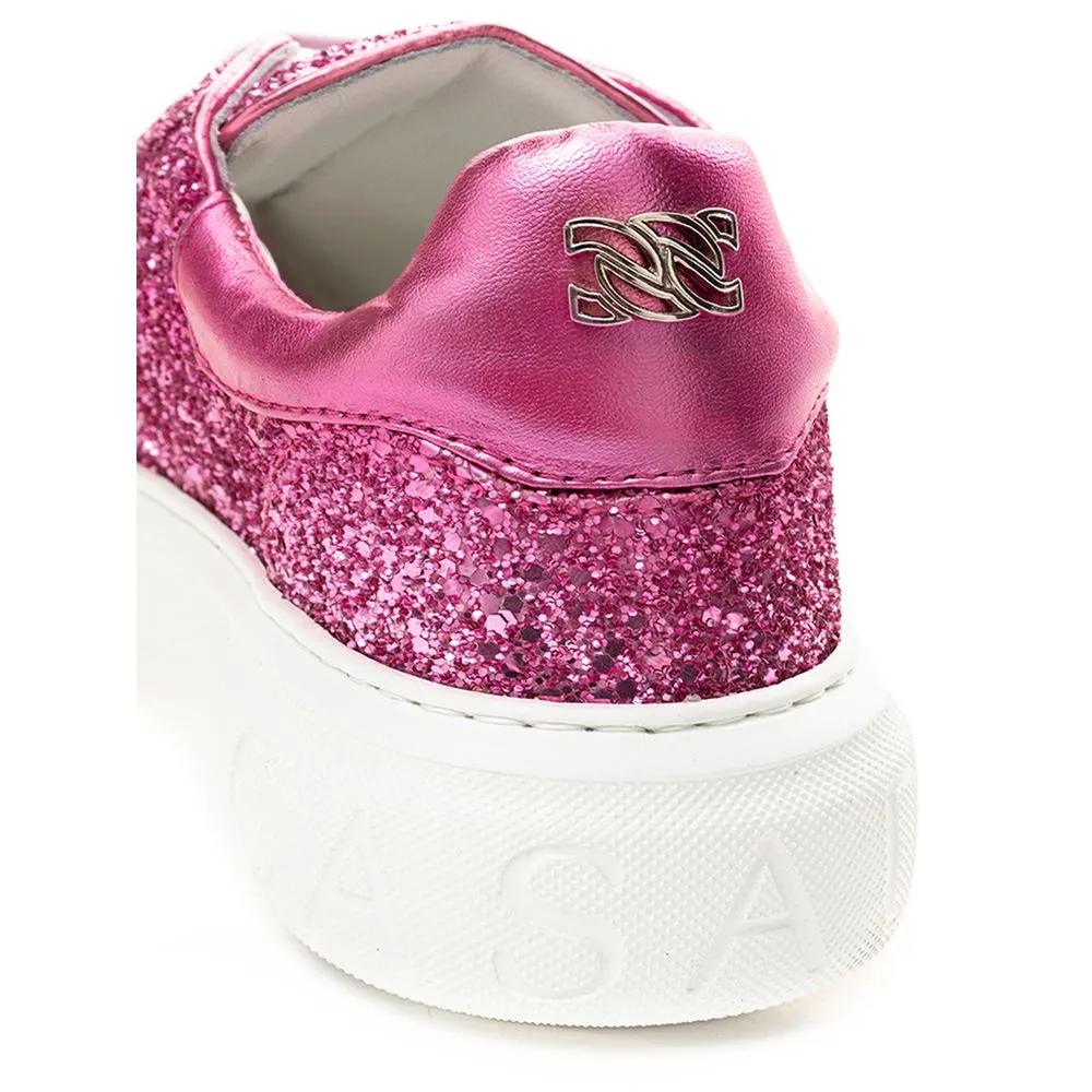 Casadei Pink Fabric And Leather Sneaker