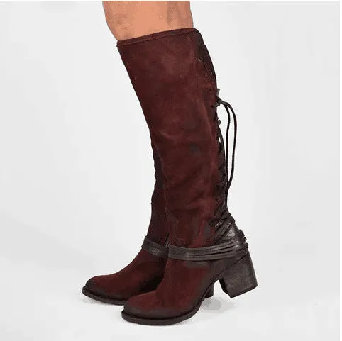Chunky Heel High Heel Back Bandage Tall Knight Boots Women