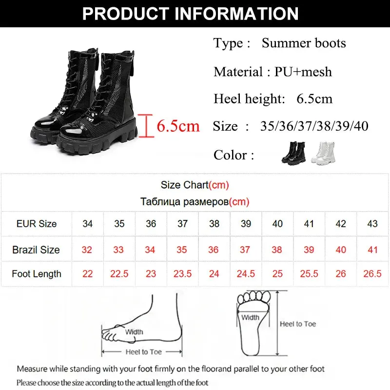 Comemore Gothic Black Mesh Lace Up Ankle Boots Platform Shoes