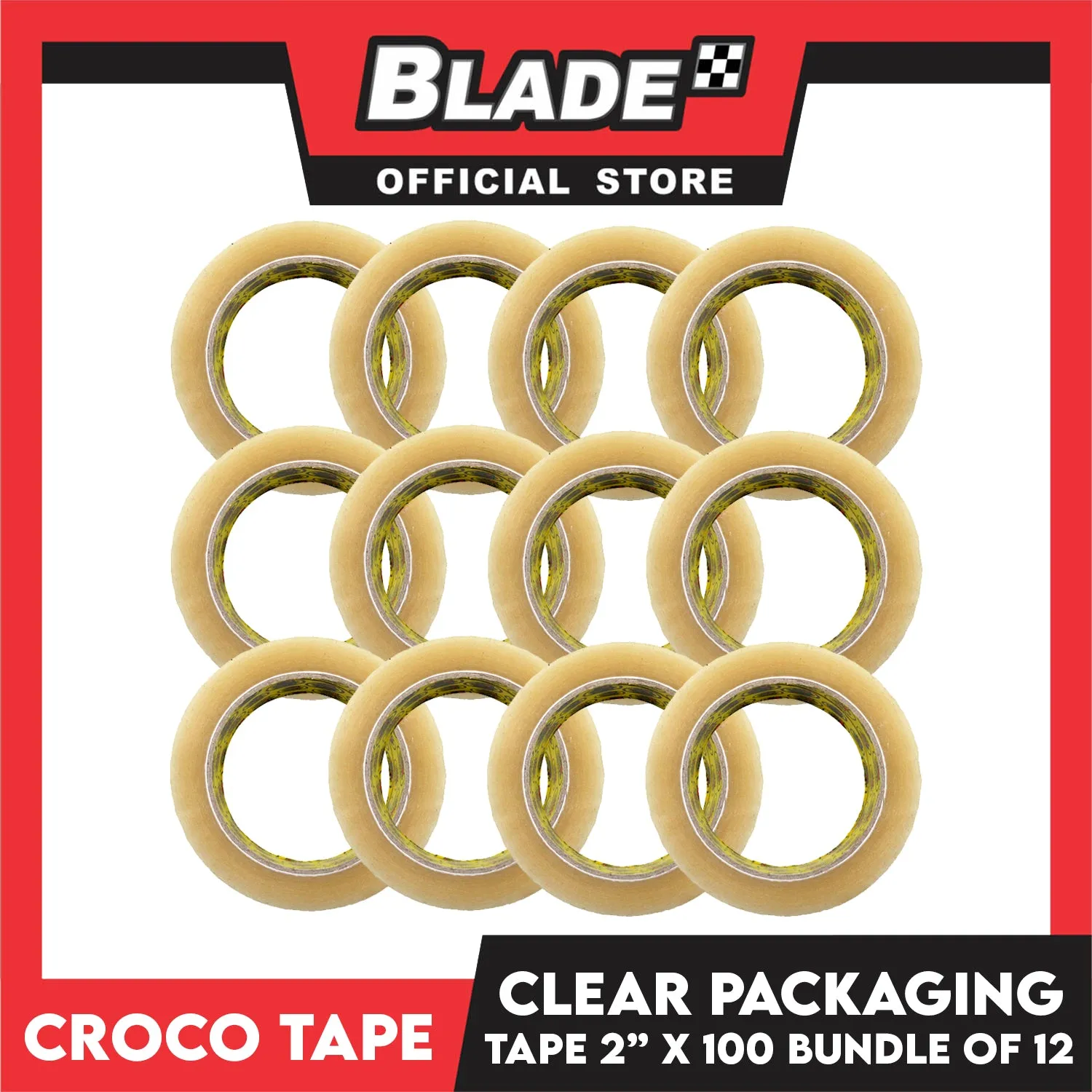 Croco Tape Clear Packaging Tape 2" x 100M (Clear) Bundle of 12