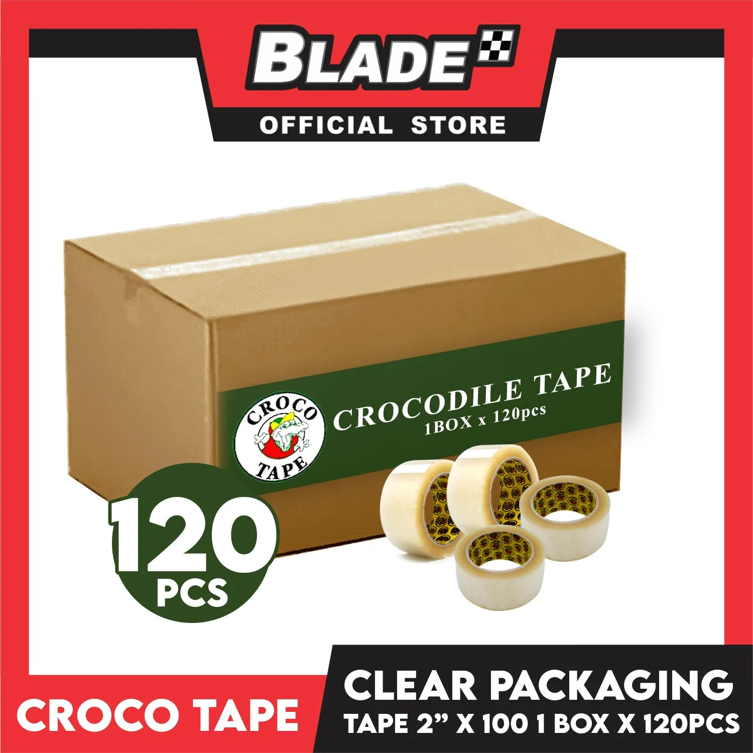 Croco Tape Clear Packaging Tape 2" x 100M (Clear) Bundle of 12