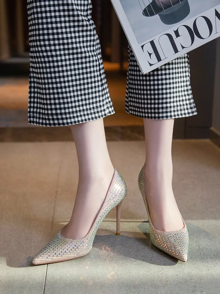 Diamond Bird Banquet Full Diamond Dress High Heels For Women 2023 New Elegant Pointed Stiletto Heel Bridesmaid Pumps