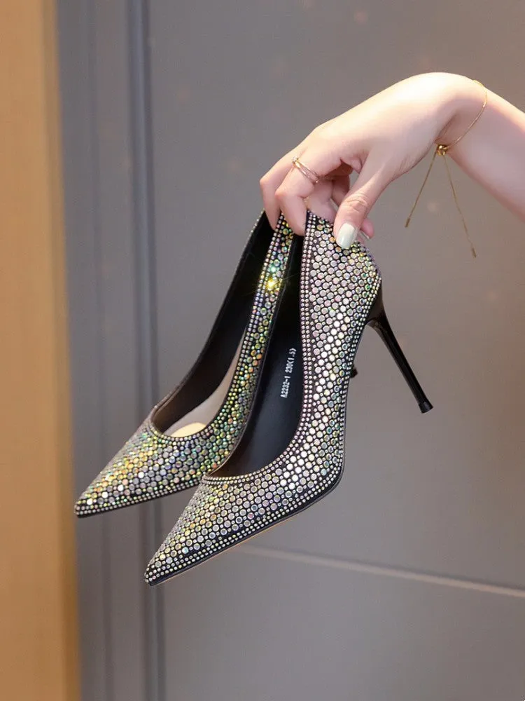 Diamond Bird Banquet Full Diamond Dress High Heels For Women 2023 New Elegant Pointed Stiletto Heel Bridesmaid Pumps