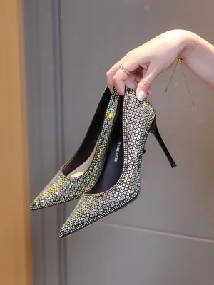 Diamond Bird Banquet Full Diamond Dress High Heels For Women 2023 New Elegant Pointed Stiletto Heel Bridesmaid Pumps