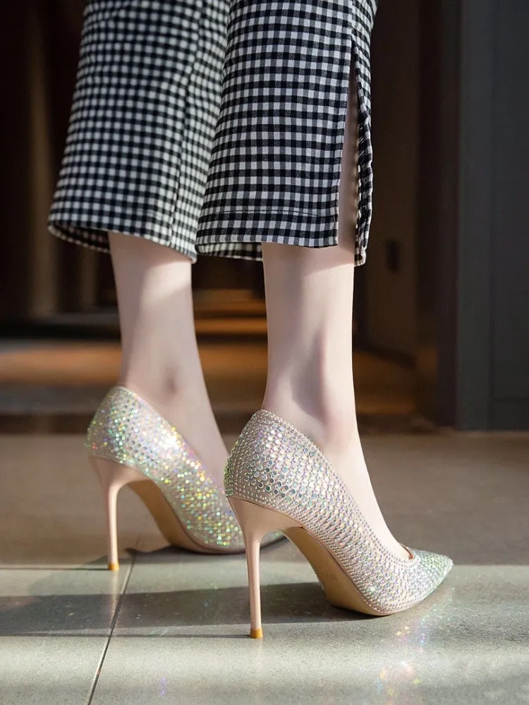 Diamond Bird Banquet Full Diamond Dress High Heels For Women 2023 New Elegant Pointed Stiletto Heel Bridesmaid Pumps