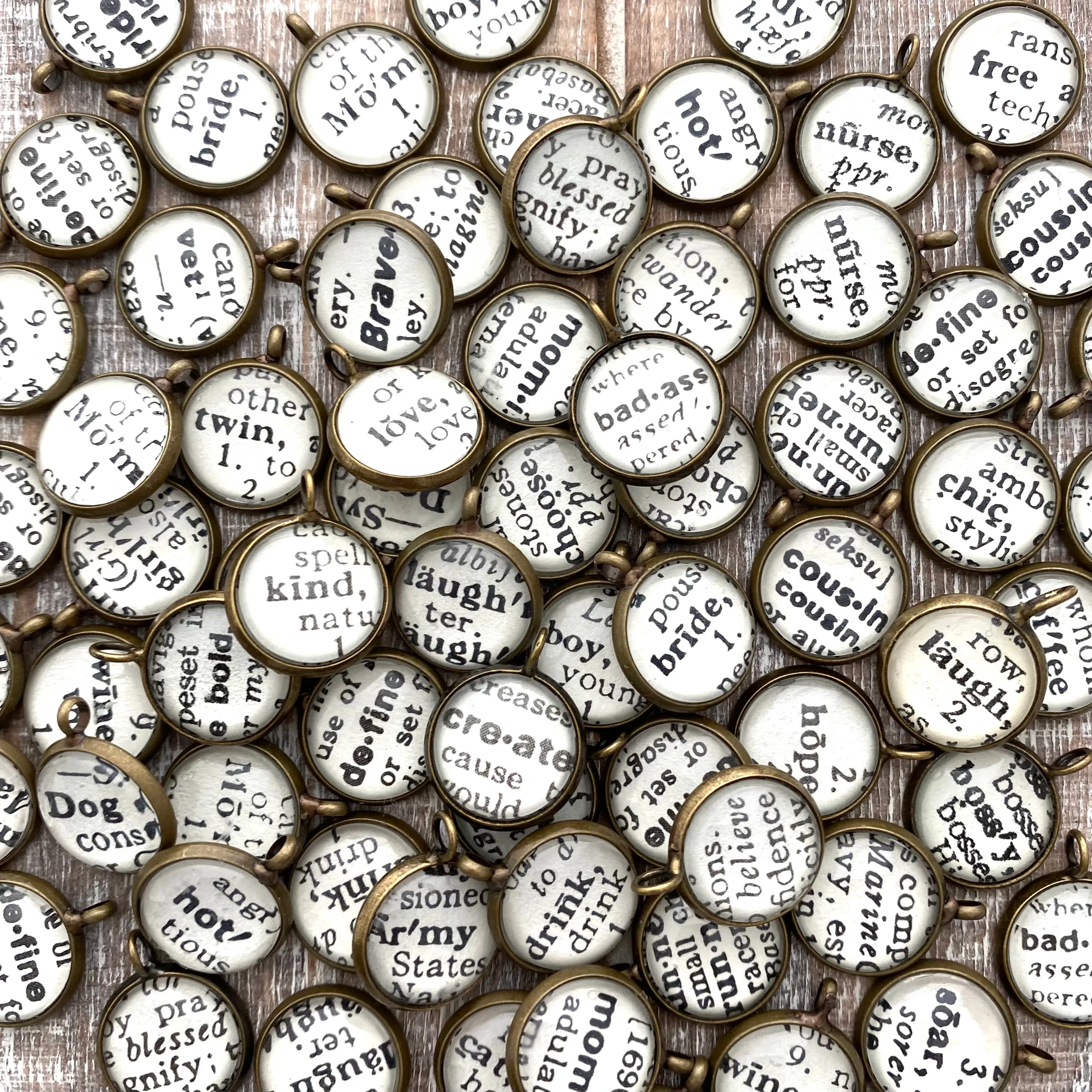 Dictionary Word Charms Antique Bronze Finish - Create your own!