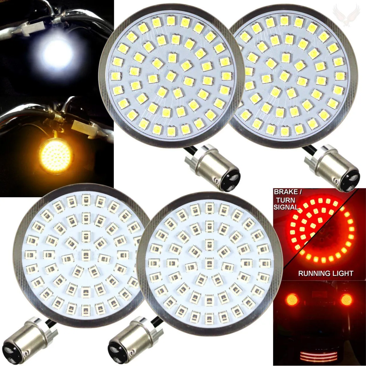 Eagle Lights LED Generation II Front and Halo Rear LED Turn Signals Kit for Harley Davidson Motorcycles - Front 1157 Base / Rear 1157 Base