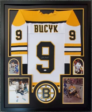 FRAMED BOSTON BRUINS JOHNNY BUCYK AUTOGRAPHED SIGNED JERSEY JSA COA