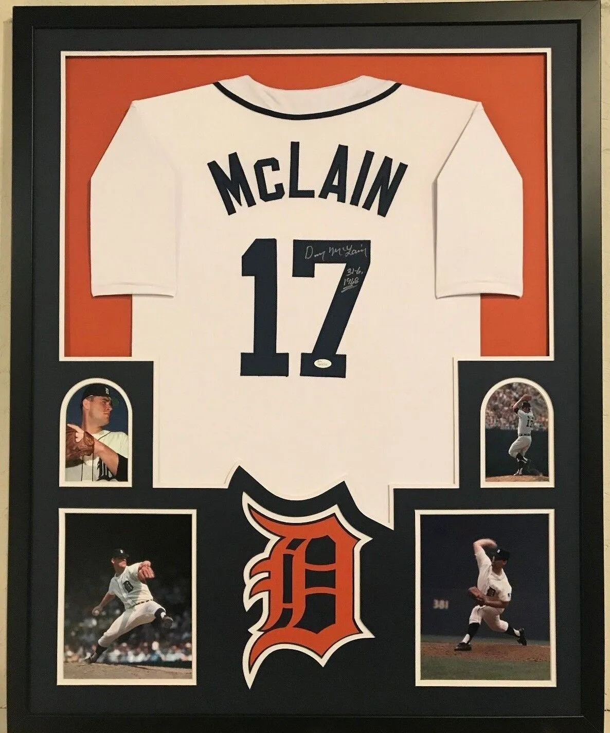 FRAMED DENNY MCLAIN AUTOGRAPHED SIGNED INSCRIBED DETROIT TIGERS JERSEY JSA COA