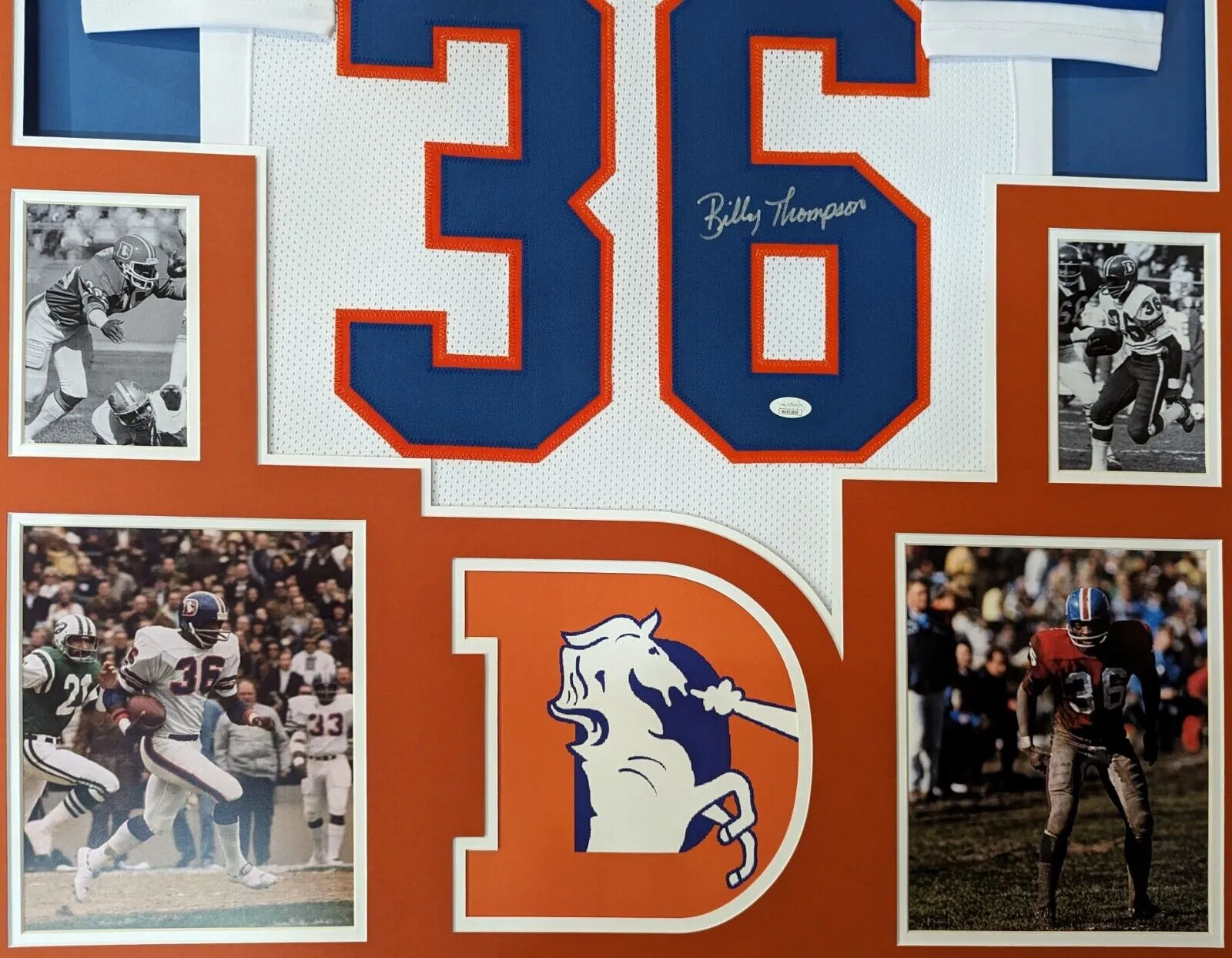 FRAMED DENVER BRONCOS BILLY THOMPSON AUTOGRAPHED SIGNED JERSEY JSA COA