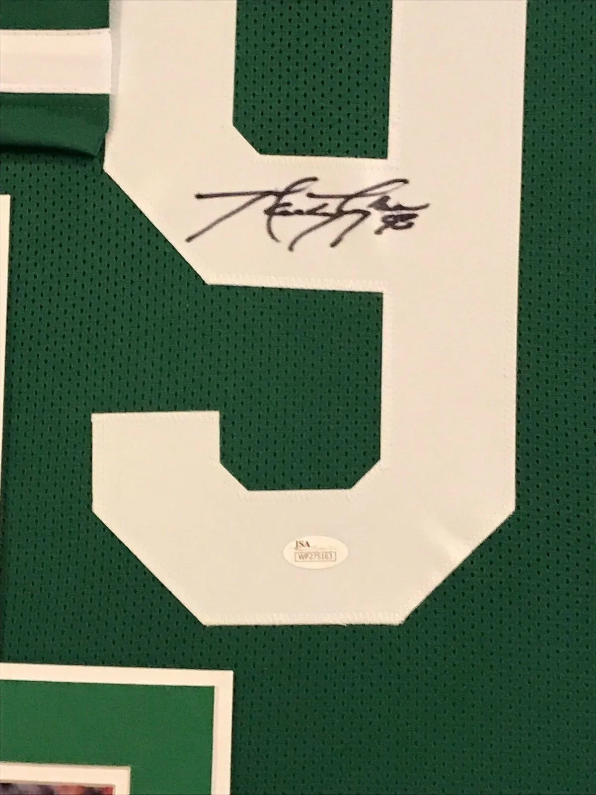 FRAMED MARTY LYONS AUTOGRAPHED SIGNED NEW YORK JETS JERSEY JSA COA