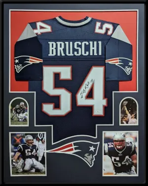 FRAMED NEW ENGLAND PATRIOTS TEDY BRUSCHI AUTOGRAPHED SIGNED JERSEY JSA COA