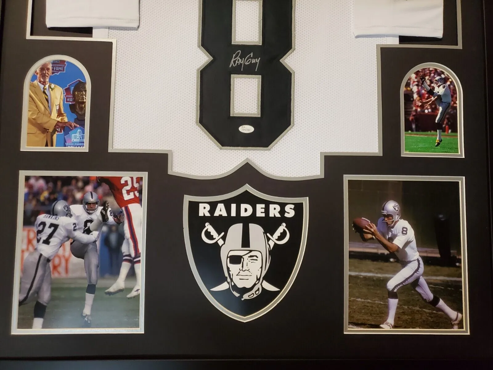 FRAMED OAKLAND RAIDERS RAY GUY AUTOGRAPHED SIGNED JERSEY JSA COA