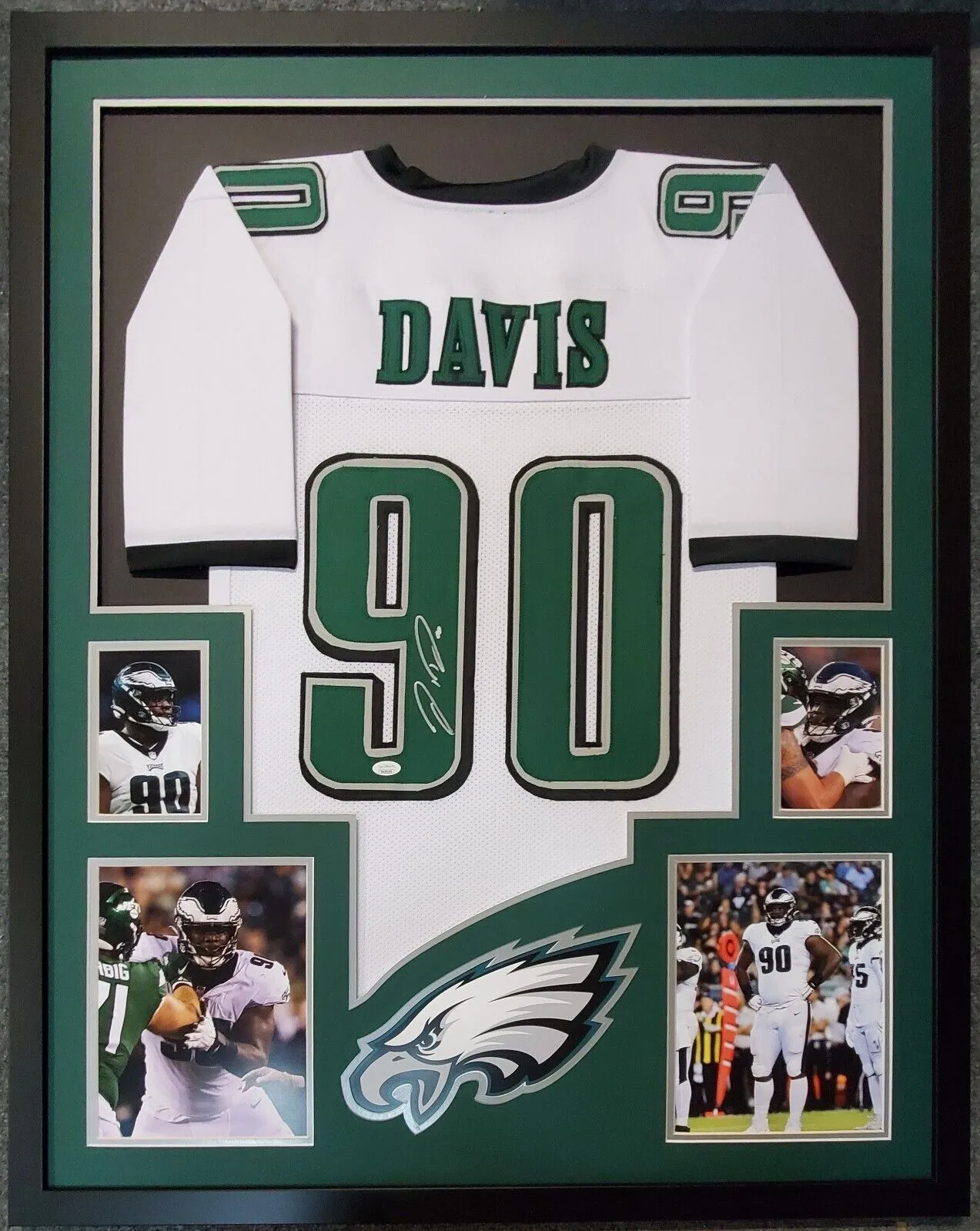 FRAMED PHILADELPHIA EAGLES JORDAN DAVIS AUTOGRAPHED SIGNED JERSEY JSA COA