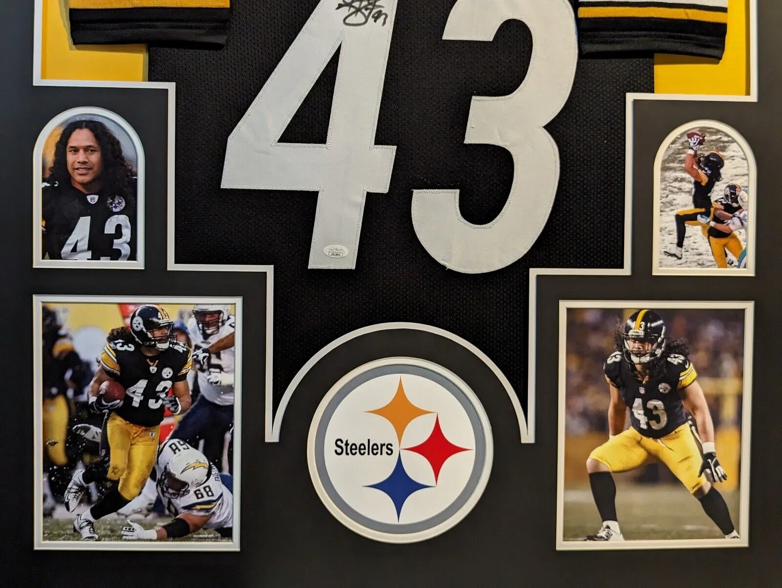 FRAMED PITTSBURGH STEELERS TROY POLAMALU AUTOGRAPHED SIGNED JERSEY JSA COA