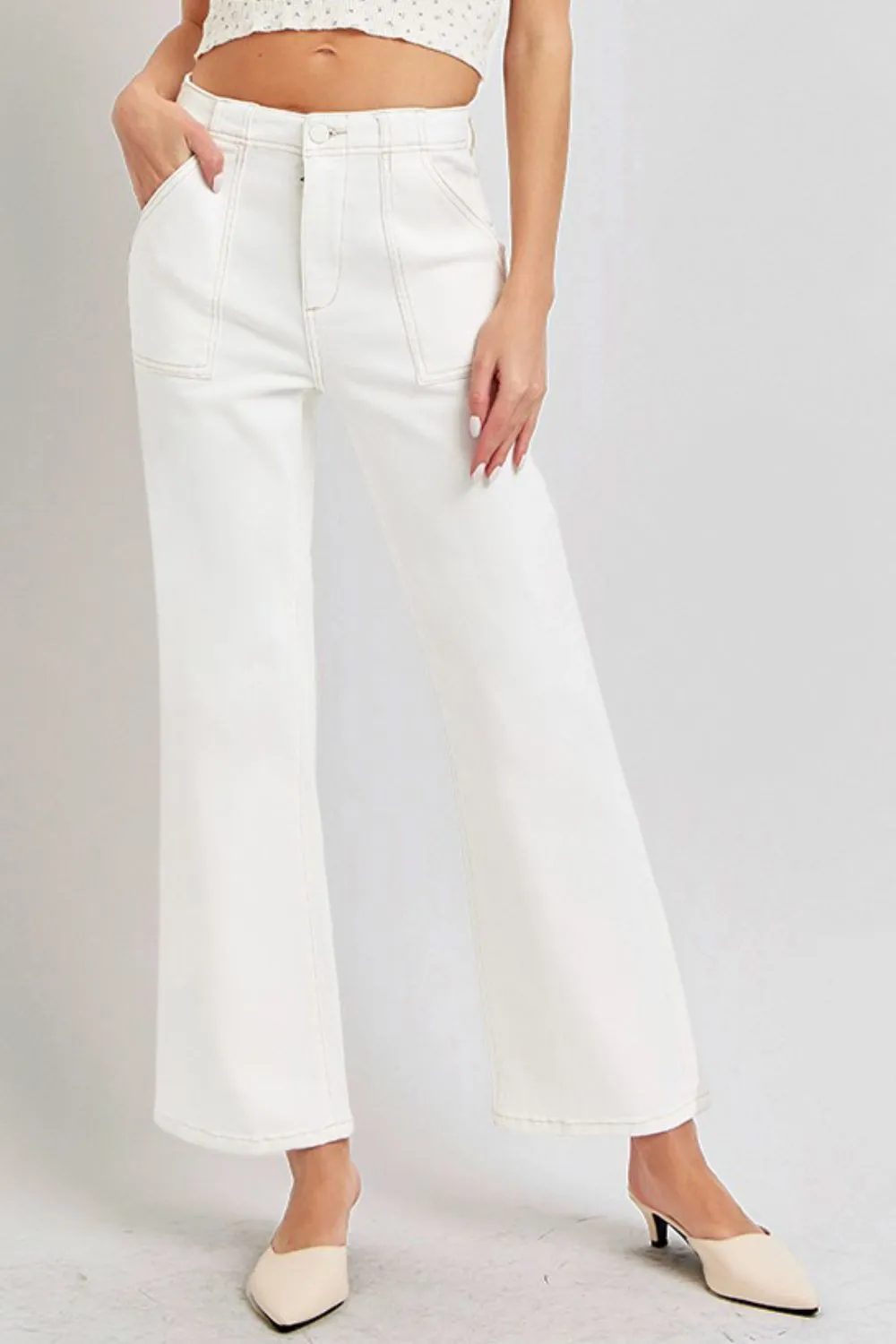 Hazel Blues® |  RISEN High Rise Ankle Flare Jeans with Patch Pockets