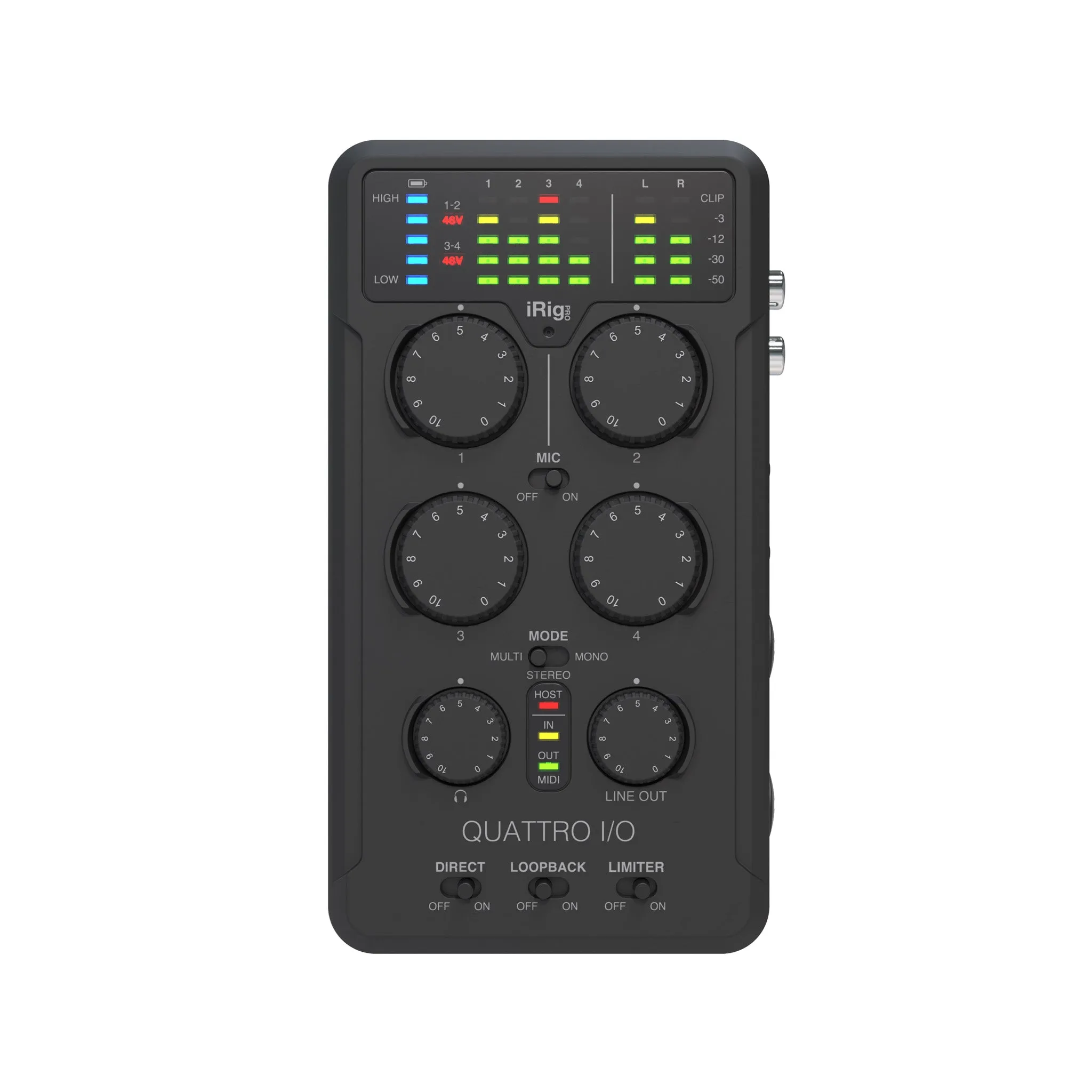 IK Multimedia iRig Pro Quattro I/O Deluxe Bundle Portable 4x2 Audio and MIDI Interface/Mixer