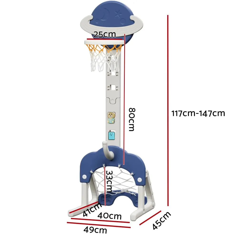 Keezi Kids Basketball Hoop Stand Adjustable 6-in-1 Sports Center Toys Set Blue - ONLINE ONLY