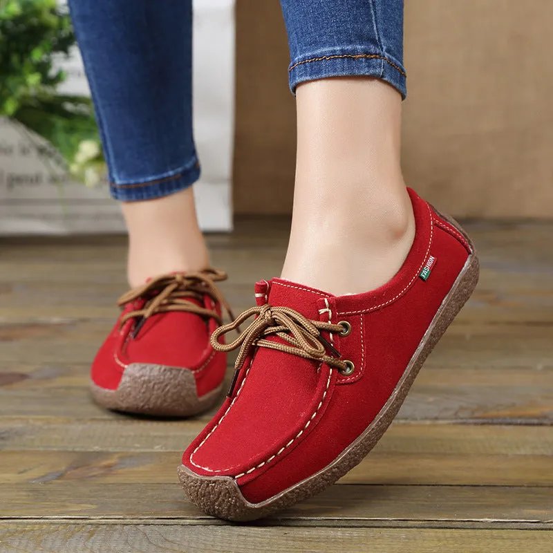Lace-up Flat Shoes Sneakers Women Frosted Shoes