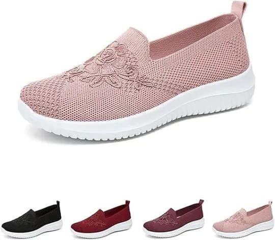 🔥Last Day 60% OFF - Women's Knitted Embroidery Sneakers, Lightweight Breathable Slip On Orthopedic Soft Sole Shoes