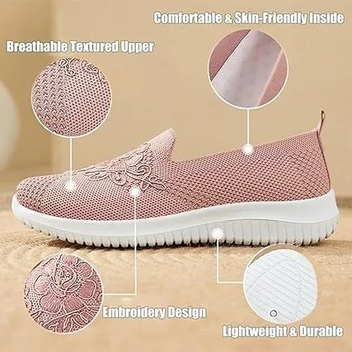 🔥Last Day 60% OFF - Women's Knitted Embroidery Sneakers, Lightweight Breathable Slip On Orthopedic Soft Sole Shoes