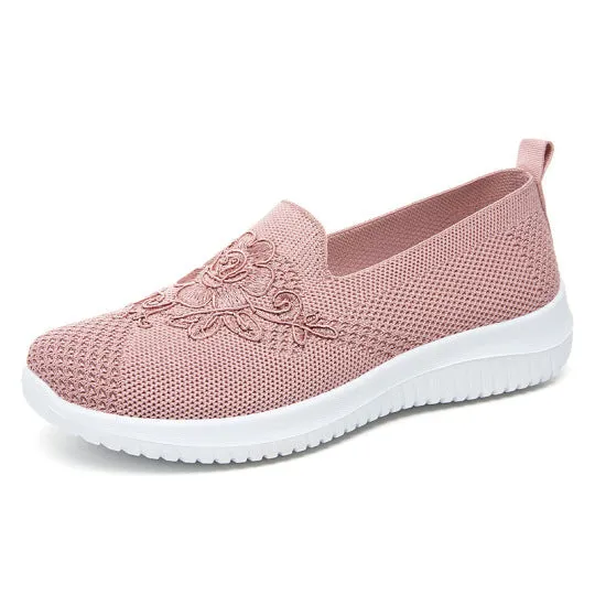 🔥Last Day 60% OFF - Women's Knitted Embroidery Sneakers, Lightweight Breathable Slip On Orthopedic Soft Sole Shoes