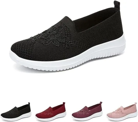 🔥Last Day 60% OFF - Women's Knitted Embroidery Sneakers, Lightweight Breathable Slip On Orthopedic Soft Sole Shoes