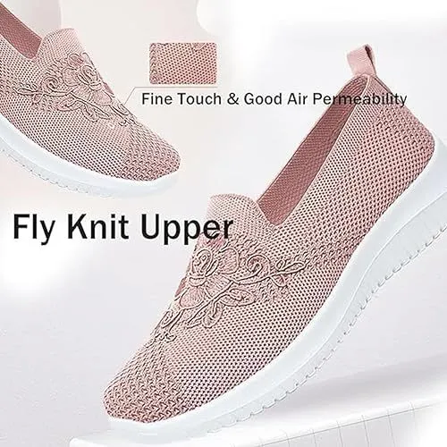 🔥Last Day 60% OFF - Women's Knitted Embroidery Sneakers, Lightweight Breathable Slip On Orthopedic Soft Sole Shoes