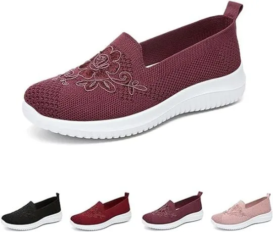 🔥Last Day 60% OFF - Women's Knitted Embroidery Sneakers, Lightweight Breathable Slip On Orthopedic Soft Sole Shoes
