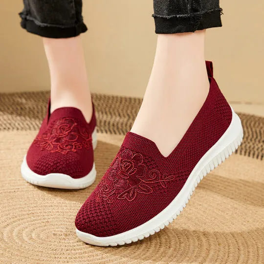 🔥Last Day 60% OFF - Women's Knitted Embroidery Sneakers, Lightweight Breathable Slip On Orthopedic Soft Sole Shoes