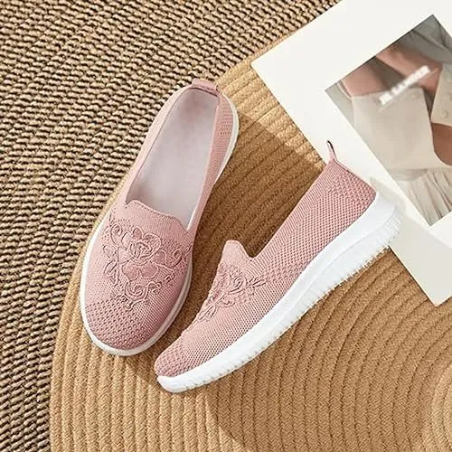 🔥Last Day 60% OFF - Women's Knitted Embroidery Sneakers, Lightweight Breathable Slip On Orthopedic Soft Sole Shoes