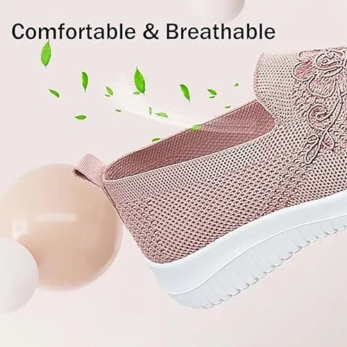 🔥Last Day 60% OFF - Women's Knitted Embroidery Sneakers, Lightweight Breathable Slip On Orthopedic Soft Sole Shoes