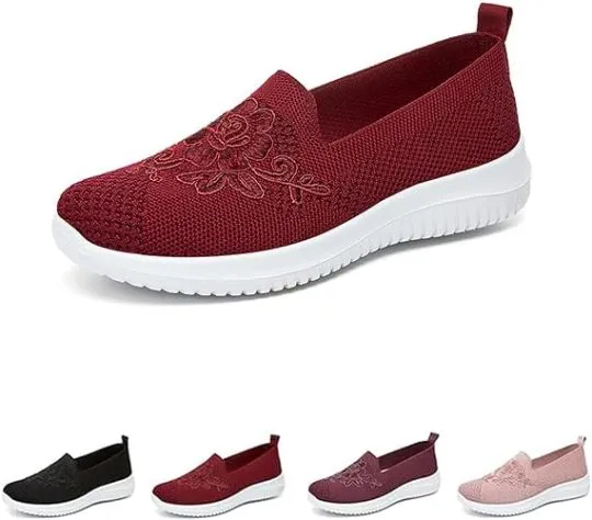 🔥Last Day 60% OFF - Women's Knitted Embroidery Sneakers, Lightweight Breathable Slip On Orthopedic Soft Sole Shoes